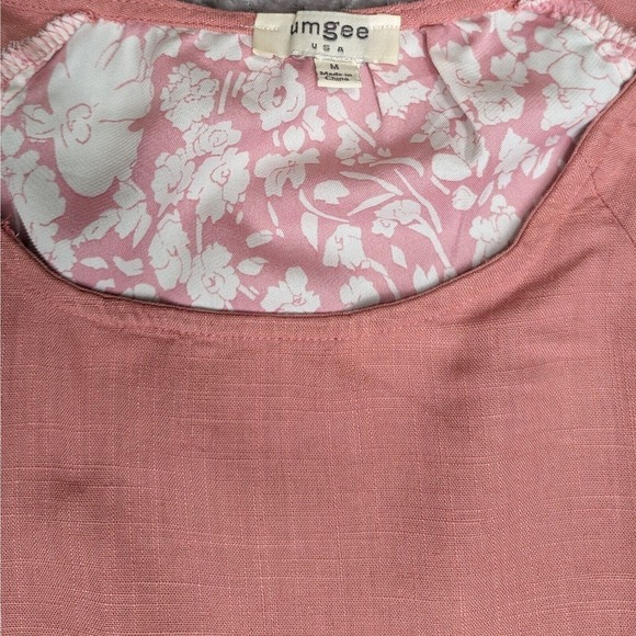 Umgee Linen Hi Low Tunic Mini Dress Medium Pink Boho Paisley Floral Fringe - Picture 3 of 7